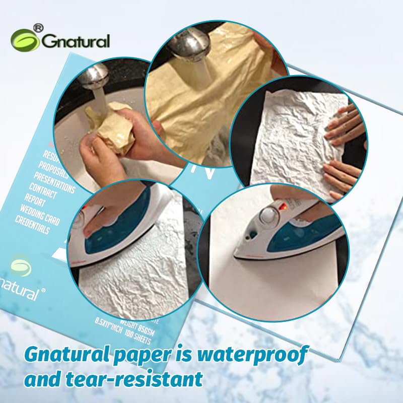 gnatural 75% قطن 25% كتان ورق، 85 جرام لكل متر مربع ورق طباعة نفاثة للحبر، 8.5"x11" ورق سيرة ذاتية أبيض، 100 ورقة لن تتبلل ورق قطن - Image 4